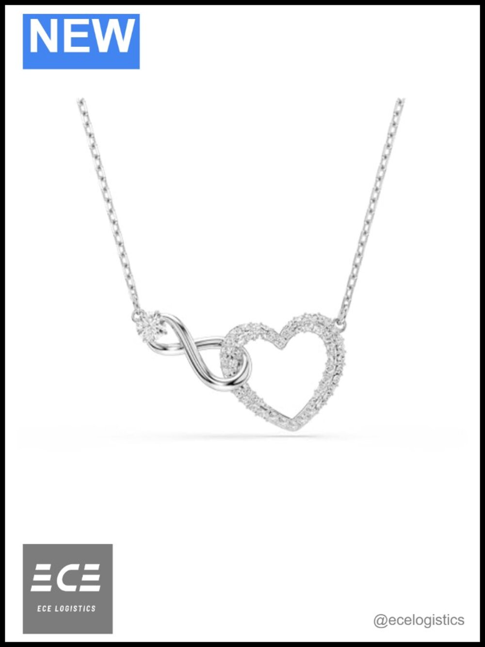 Swarovski Hyperbola Heart Infinity Pendant Necklace Rhodium Plated Clear Crystal